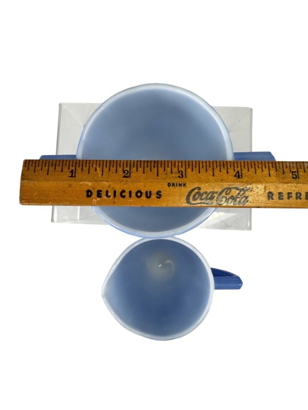 Vintage Hazel Atlas Platomite Newport Blue Milk Glass Sugar and Creamer Hairpin - Picture 4 of 11